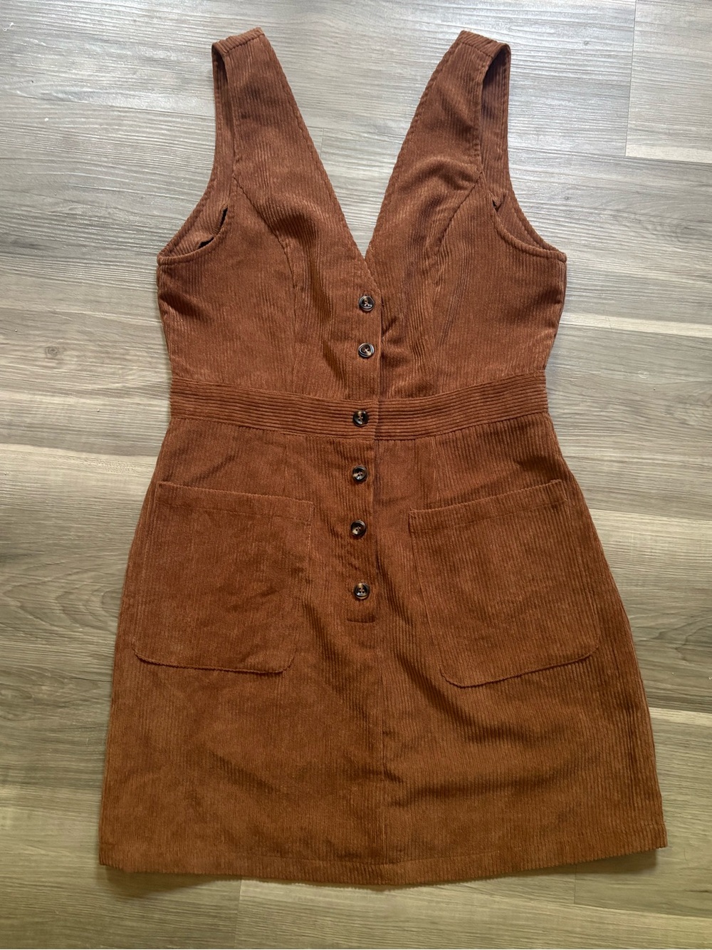 SHEIN Rust Brown Corduroy Button-Front Mini Dress